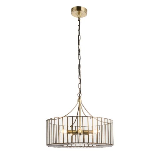 Endon Antalya 5lt Pendant in Antique Solid Brass With Clear Glass