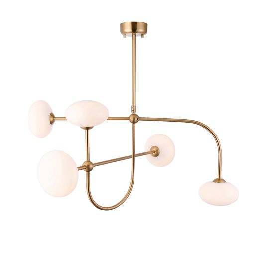 Endon Ottowa 5lt Pendant in Brushed Aged Brass Plate & Opal Glass