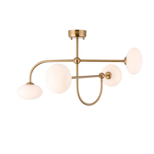 Endon Ottowa 4lt Semi Flush in Brushed Aged Brass Plate & Opal Glass