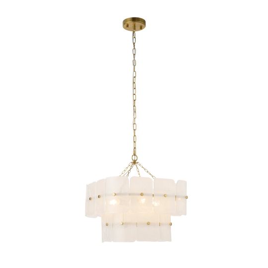 Endon Venice 4lt Pendant in Brushed Aged Brass Plate & White Handmade Textured Glass