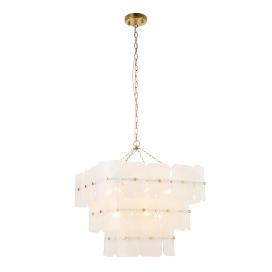 Endon Venice 10lt Pendant in Brushed Aged Brass Plate & White Handmade Textured Glass