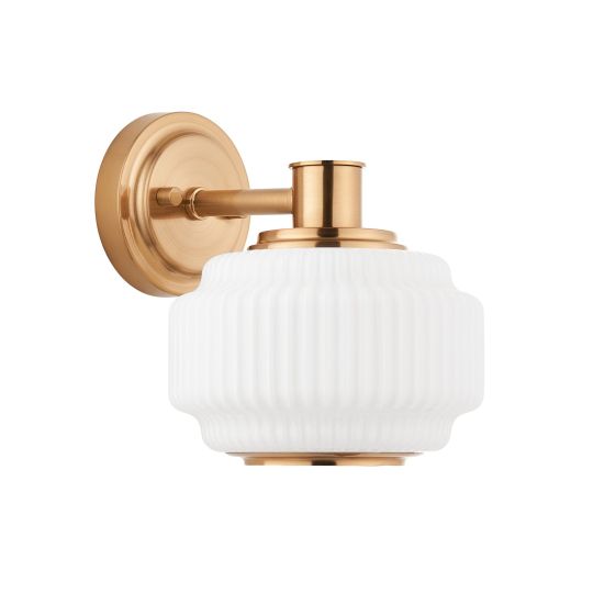 Endon Evora Wall in Brushed Aged Brass Plate & Opal Ribbed Glass
