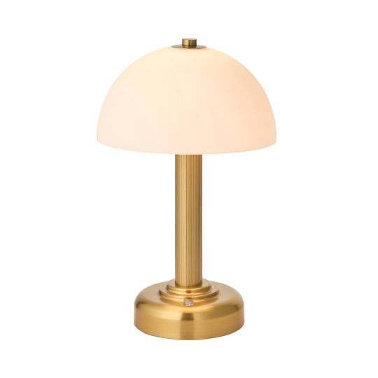Endon Bridport Rechargeable Table in Warm Brass Plate & Matt Opal Glass