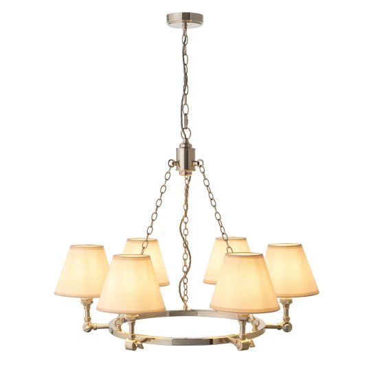 Endon Arabella & Ivy 6lt Pendant in Bright Nickel Plate & Vintage White Fabric