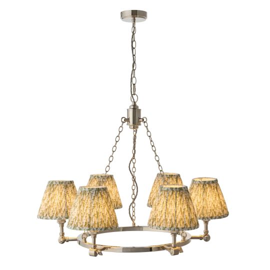 Endon Arabella & Leaf 6lt Pendant in Bright Nickel Plate & Herb Garden Green Fabric