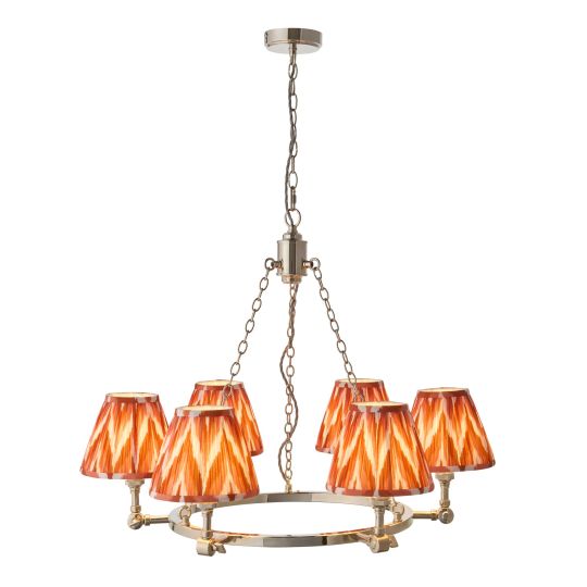 Endon Arabella & Zigzag 6lt Pendant in Bright Nickel Plate & Apricot Orange Fabric