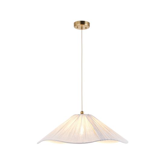 Endon Isabella Grand Pendant in Brushed Aged Brass Plate & Vintage White Fabric