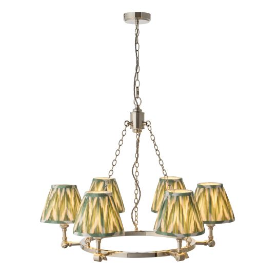 Endon Arabella & Zigzag 6lt Pendant in Bright Nickel Plate & Cotswold Green Fabric