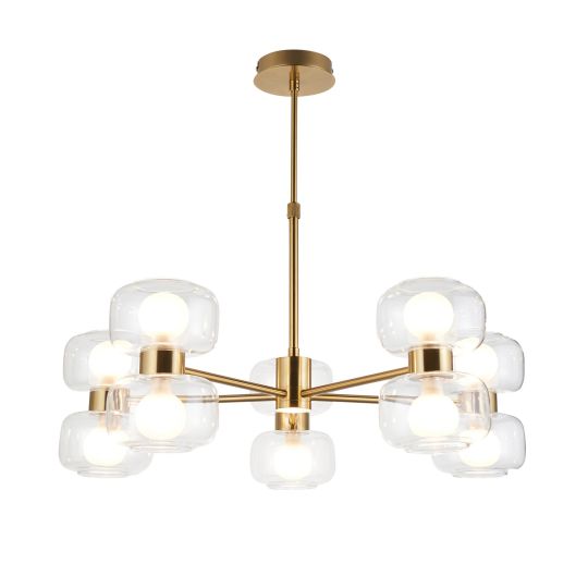 Endon Rossano 10Lt Pendant in Warm Brass Plate & Clear/Frosted Glass