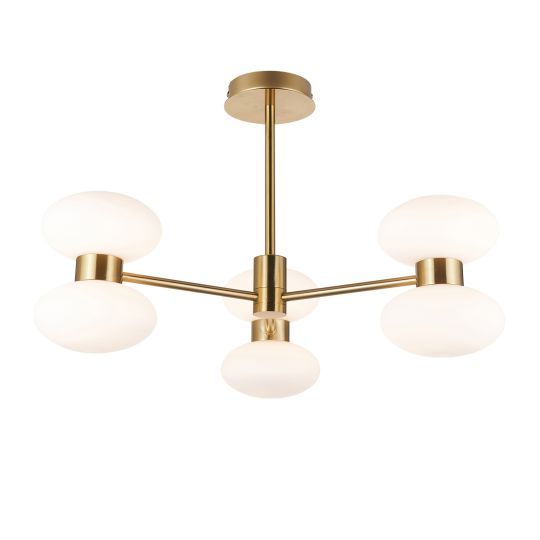 Endon Rossano 6lt Semi Flush in Warm Brass Plate & Opal Glass