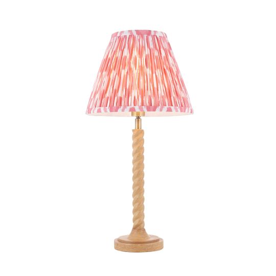 Endon Twist & Ikat 25cm Table in Oak Effect Resin & Coral Pink Fabric