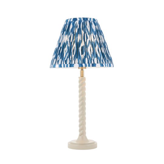 Endon Twist & Ikat 25cm Table in Satin Almond White Paint & Marlin Blue Fabric