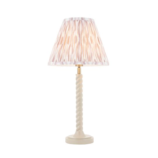 Endon Twist & Ikat 25cm Table in Satin Almond White Paint & Neutral Print Fabric