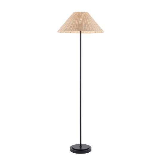 Endon Arlo & Rattan 52cm Floor in Matt Black & Natural Rattan