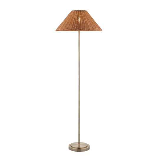 Endon Arlo & Rattan 52cm Floor in Antique Brass Plate & Dark Rattan