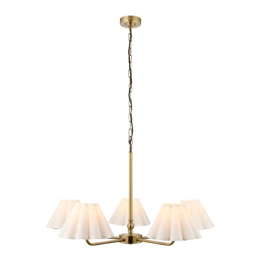 Endon Sylvie 5lt Pendant in Antique Brass Plate & Vintage White Cotton