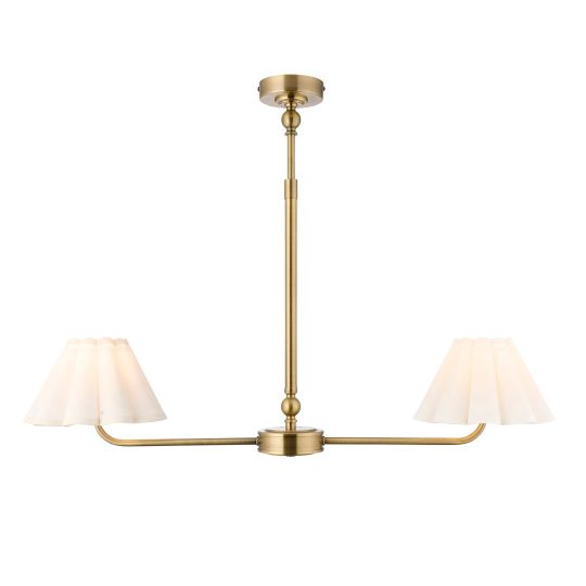 Endon Sylvie 2lt Linear Pendant in Antique Brass Plate & Vintage White Cotton