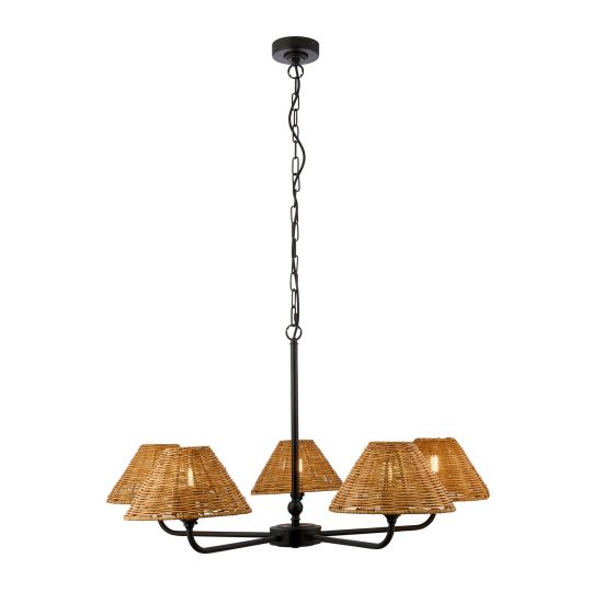 Endon Jericho 5lt Pendant in Matt Black & Dark Rattan