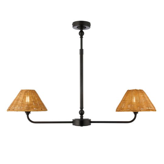 Endon Jericho 2lt Linear Pendant in Matt Black & Dark Rattan