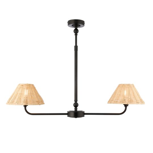 Endon Jericho 2lt Linear Pendant in Matt Black & Natural Rattan