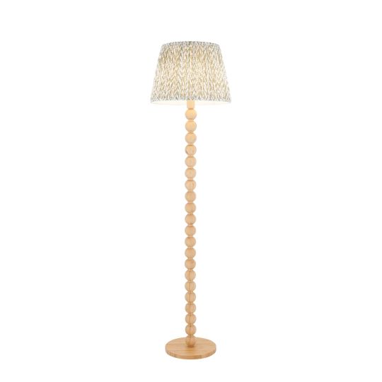 Endon Cane & Leaf 40cm Floor in Natural Bamboo & Herb Garden Green Fabric