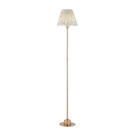 Endon Burley Rechargeable & Leaf 25cm Floor in Brushed Aged Brass Plate & Herb Garden Green Fabric