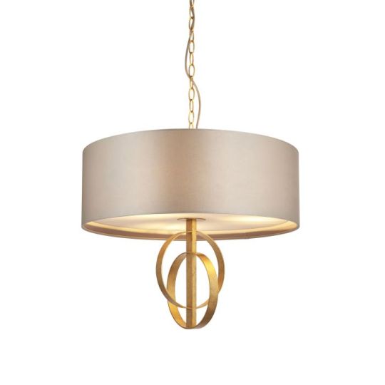 Blackstone Bastonique 3 lt 600-1980mm x 600mm Multi Arm Lamp Pendant Light Finished In Antique Gold Leaf & Mink Satin Fabric