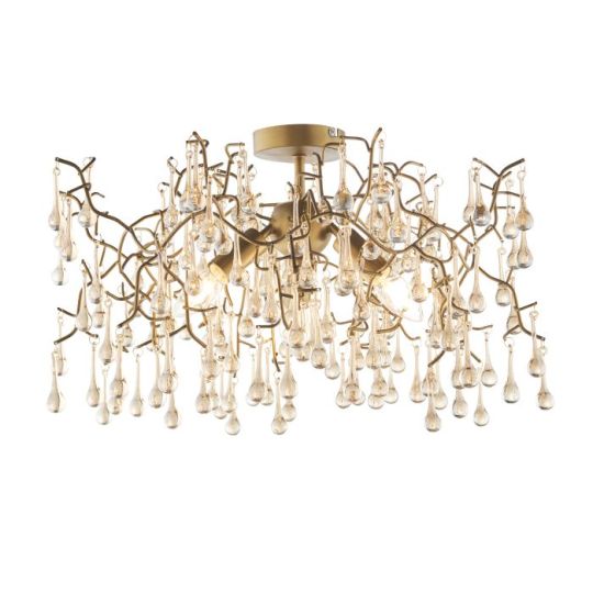 Blackstone Aurorawave 3 lt 300mm x 550mm Multi Arm Lamp Semi flush Light Finished In Aged Gold Paint & Champagne Lustre Glass