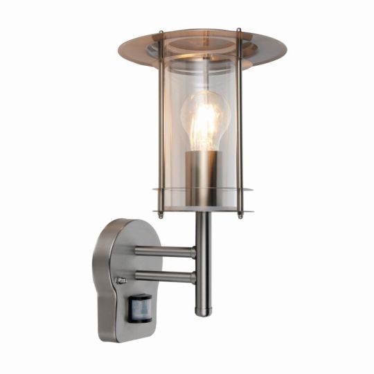 Saxby York Pir 1Lt Wall Ip44 60W in Polished Stainless Steel & Clear Pc