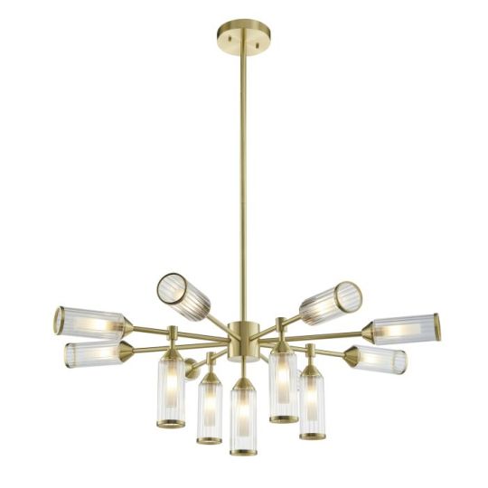 Blackstone Umbraflare 13 lt 475-1090mm x 893mm Multi Arm Glass Pendant Light Finished In Satin Brass Plate With Clear & Frosted Glass