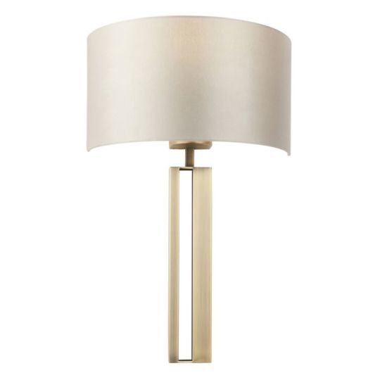 Blackstone Lunarflare 1 lt 140mm x 500mm x 320mm Shade Wall Light Finished In Matt Antique Brass Plate & Mink Satin Fabric
