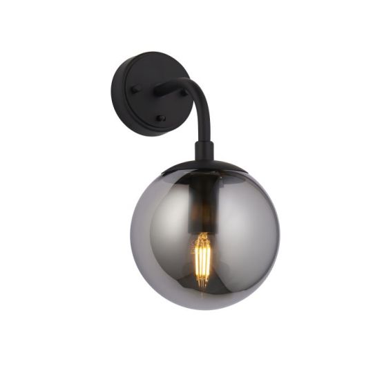 Blackstone Beamora 1 lt 200mm x 290mm x 150mm Metal Wall Light Finished In Matt Black & Smoked Mirror Glass