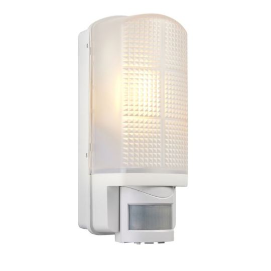 Saxby Motion Pir 1Lt Wall Ip44 60W in Frosted & Gloss White Pc