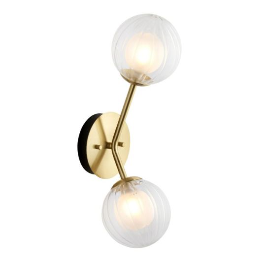 Blackstone Genesis 2 lt 175mm x 400mm x 120mm Metal Wall Light Finished In Satin Brass Plate & Clear/Frosted Glass