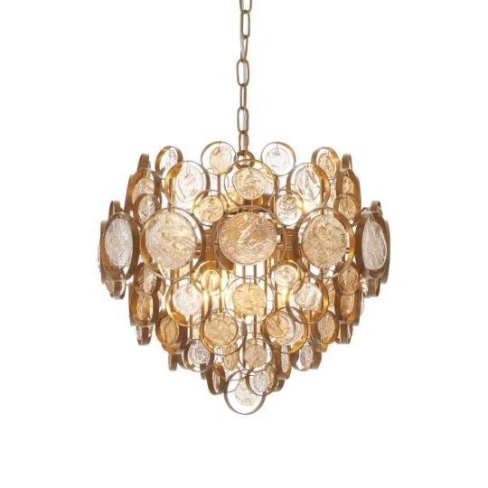 Blackstone Velvetstar 6 lt 550-1620mm x 460mm Multi Arm Lamp Pendant Light Finished In Antique Gold Paint, Clear & Amber Glass
