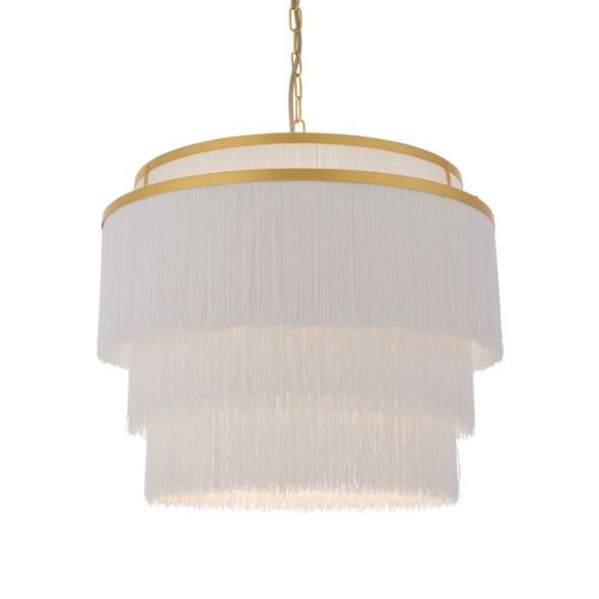 Blackstone Floreo 3 lt 600-1920mm x 500mm Multi Arm Shade Pendant Light Finished In Matt Gold Paint & White Tassels
