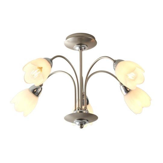 Endon Petal 5lt Semi flush in Satin Chrome Plate & Matt Opal Glass
