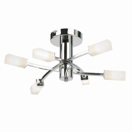 Havana 6 Light Semi Flush in Chrome Plate Finish & Frosted Glass Shade