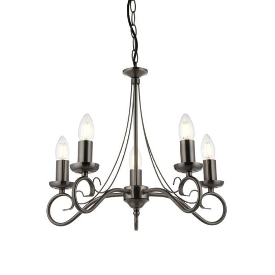Trafford 5 Light Pendant in Antique Silver Effect Plate Finish