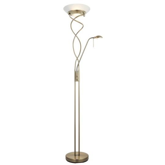 Endon Monaco 2lt Floor in Antique Brass Plate & Frosted Glass