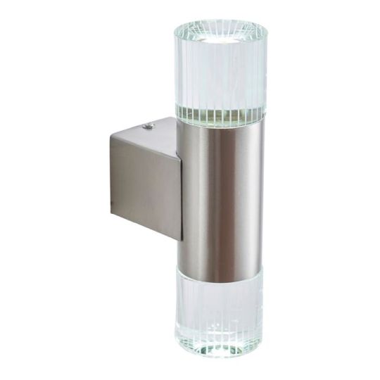 Grant 2 Light Wall Lamp in Polished Stainless Steel Finish & Clear Crystal Shade