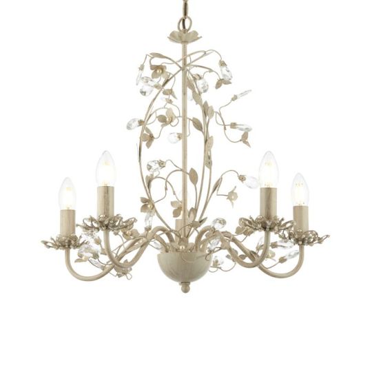Lullaby 5 Light Pendant in Cream/Brushed Gold Paint Finish & Clear/Pearl Acrylic Shade