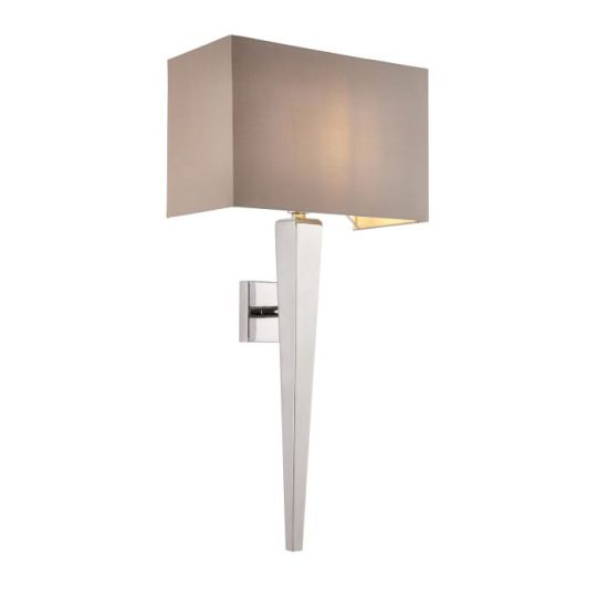 Moreto Wall Light in Chrome Plate Finish & Grey Fabric Shade
