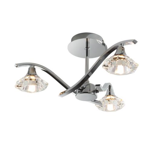 Langella 3 Light Semi Flush in Chrome Plate Finish & Clear Crystal Shade
