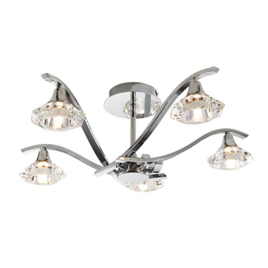 Langella 5 Light Semi Flush in Chrome Plate Finish & Clear Crystal Shade