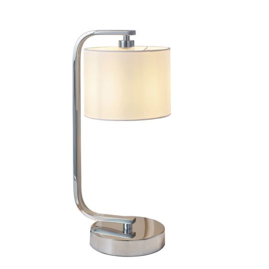 Canning Touch Table Lamp in Chrome Plate Finish & White Fabric Shade