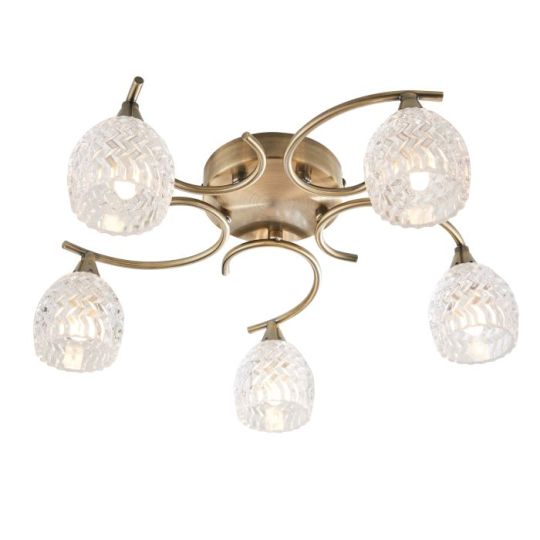 Boyer 5 Light Semi Flush in Antique Brass Plate Finish & Clear Glass Shade