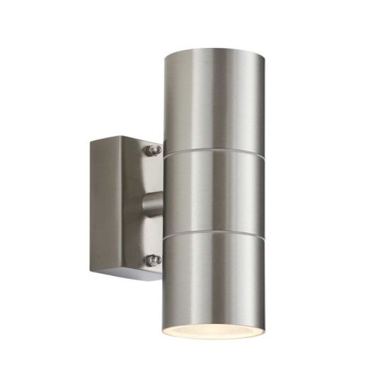 Endon Canon 2lt Wall in Polished Stainless Steel & Clear Glass