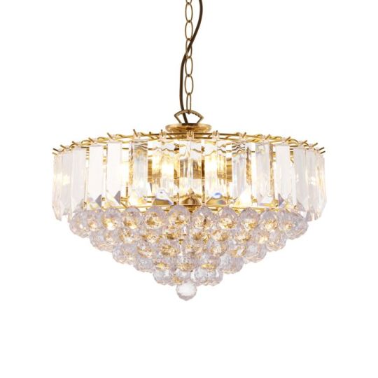 Endon Fargo 6lt Pendant in Brass Plate & Clear Acrylic