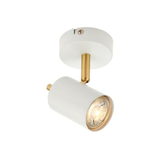 Gull Single Spotlight in Matt White Paint Finish & Satin Brass Plate Shade